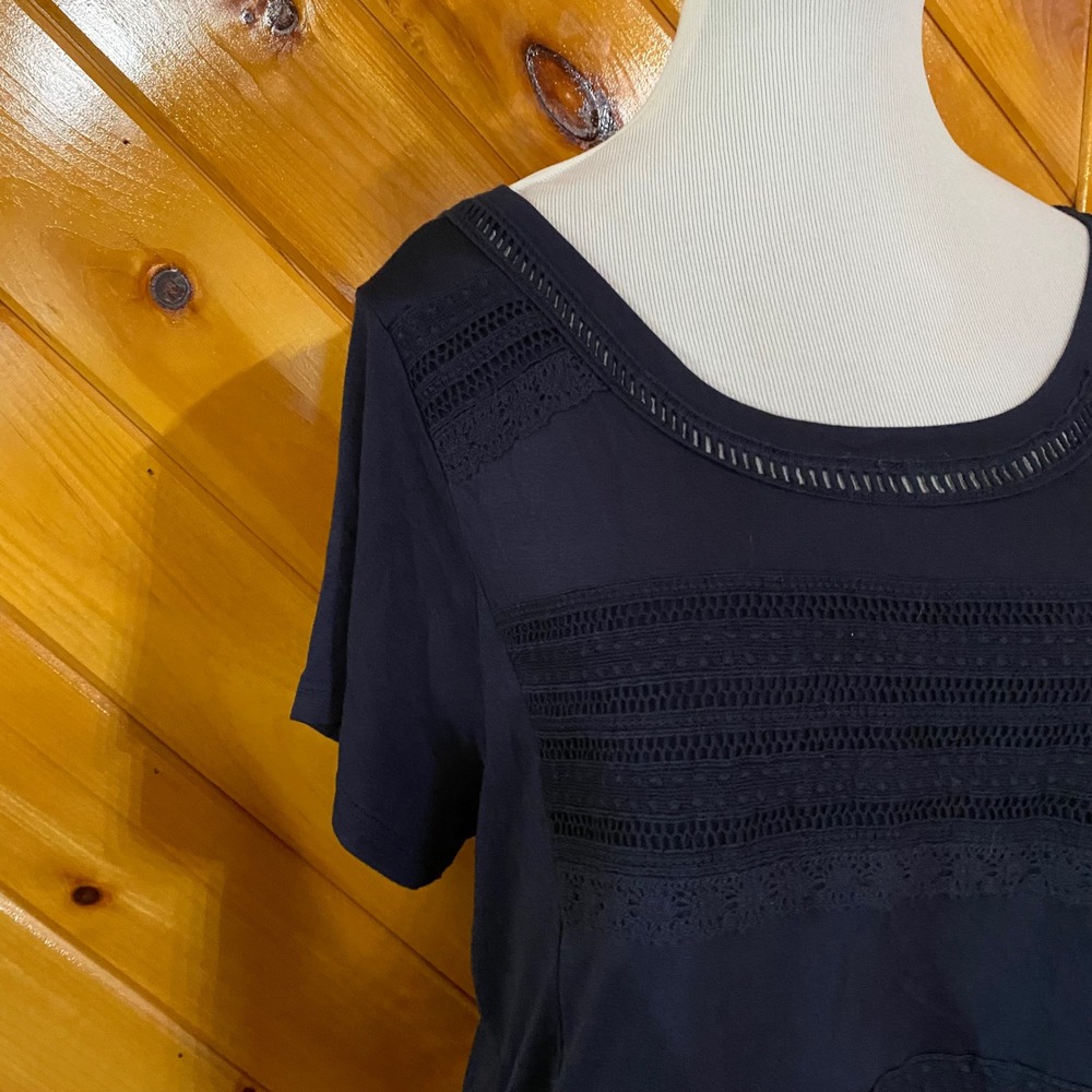 Christopher & Banks Crochet Lace Trim Knit Top Blouse Shirt Women's Navy M New